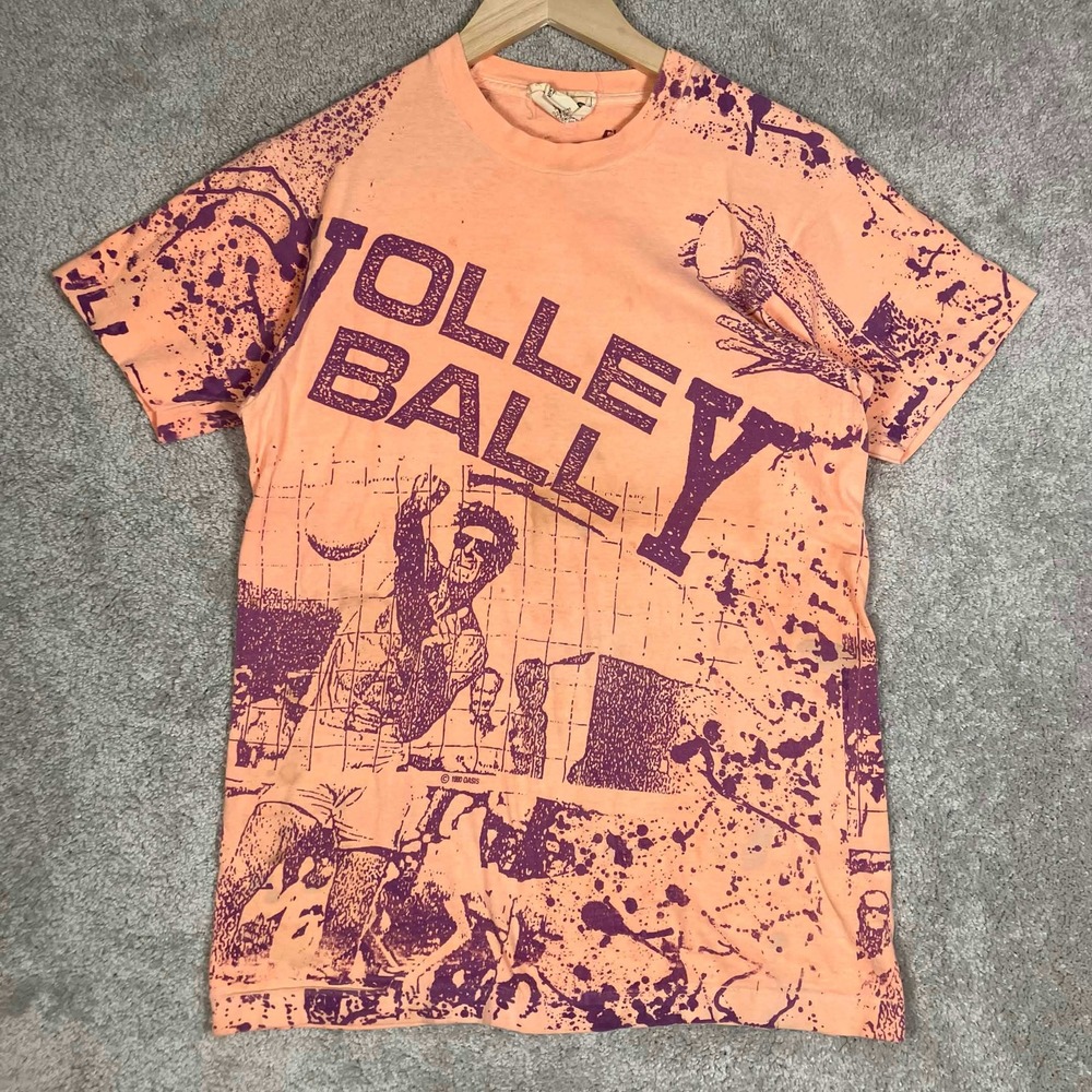 Vintage 1990 Oasis Beach Network Volleyball All Over Print T-Shirt Orange Large